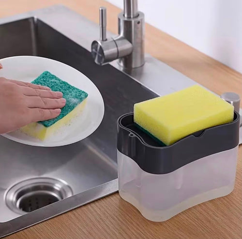 dispensador de jabón lavaplatos con portaesponja
