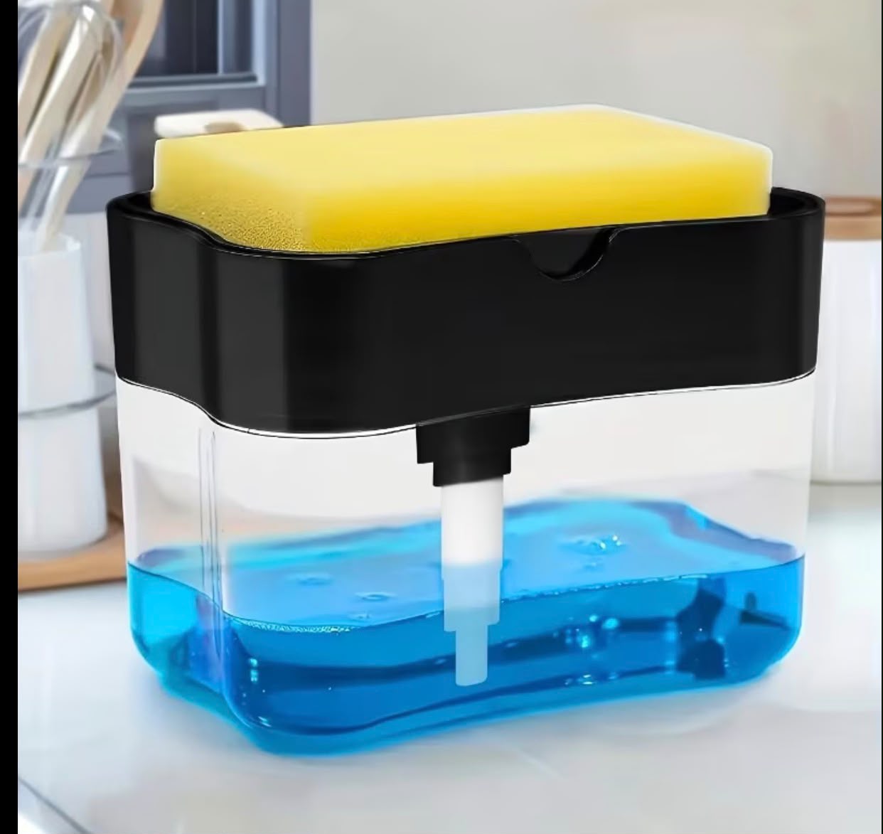 dispensador de jabón lavaplatos con portaesponja